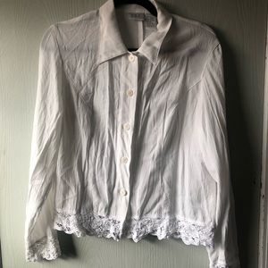 White Lace Detail Button Down
